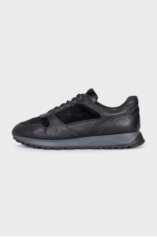 Men's black leather and suede sneakers