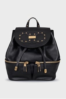 Leather backpack with gold-tone hardware