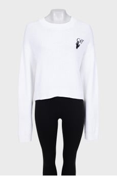 White knitted sweater with signature print