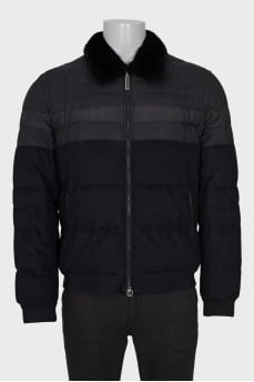 Men's cashmere down jacket with a fur collar