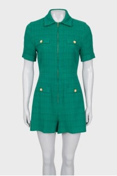Green tweed overalls