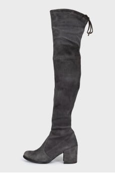 Gray suede over-the-knee boots