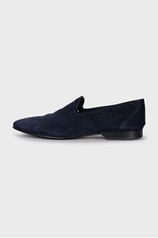 Men's blue suede shoes with perforations