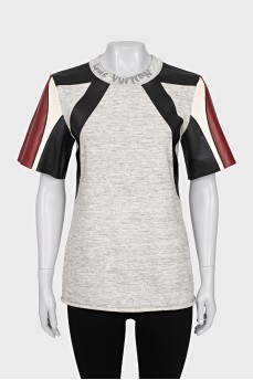 T-shirt with leather sleeves