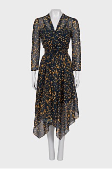 Blue fitted dress with print