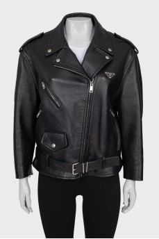 Leather jacket with brand logo