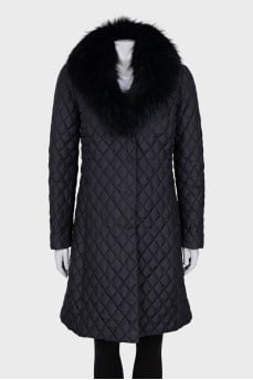 Quilted coat with removable fur