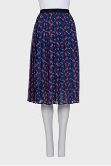 Blue printed pleated skirt