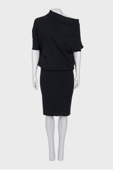 Black asymmetrical midi dress