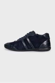 Men's blue leather and suede sneakers