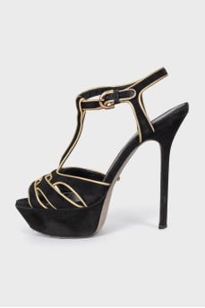 Suede sandals with gold trim