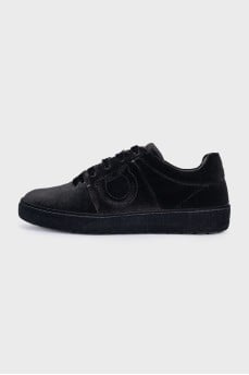 Velour sneakers with logo