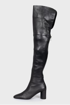 Black leather over-the-knee boots