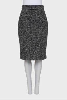Herringbone print wool skirt