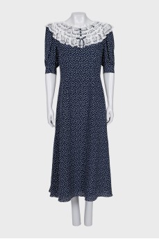 Polka dot print silk dress with ruffles