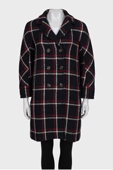 Double-breasted straight-cut wool coat