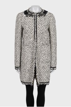 Straight-cut cardigan decorated with crystals