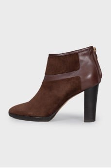 Brown suede and leather ankle boots
