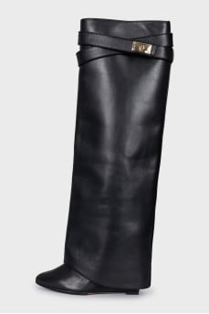 Leather wedge boots