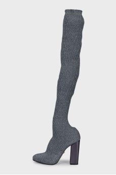 Silver textile over-the-knee boots