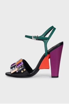 Crystal-embellished heeled sandals