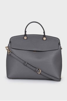Gray leather tote