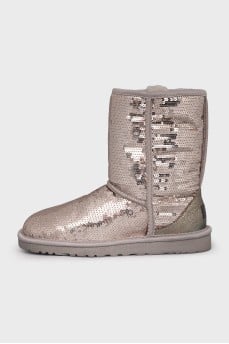 Gray Ugg boots decorated with sequins
