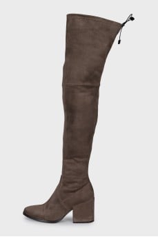 Suede high-heeled over-the-knee boots