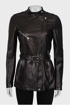 Leather jacket with belt