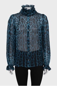 Sheer blouse with animal print