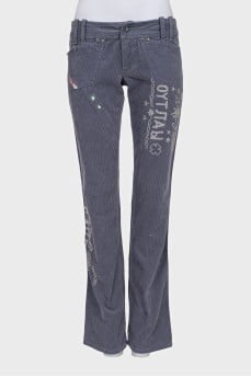 Corduroy jeans with eyelets