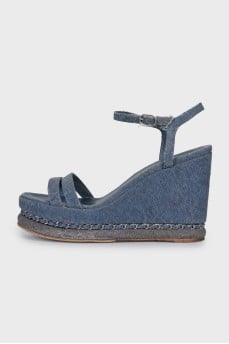 Blue denim wedge sandals