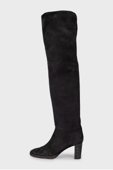 Brown suede heeled boots