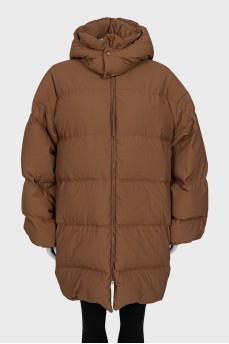 Oversized down jacket with a removable hood