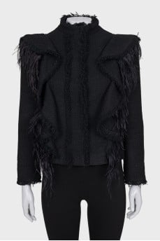 Jacket with buttons decorated with feathers