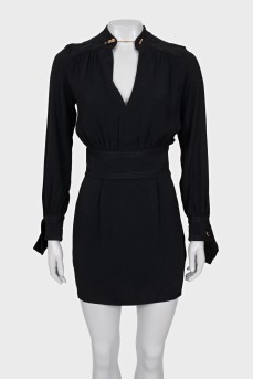 Black mini dress with gold-tone hardware