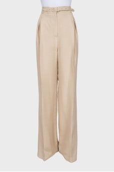 Beige silk and wool trousers