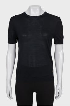 Black wool and silk T-shirt