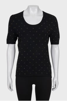 Straight T-shirt with metallic thread