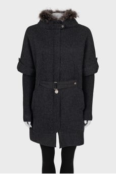 Cashmere coat with removable fur