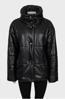 Black eco-leather down jacket