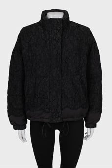 Short down jacket decorated with lace