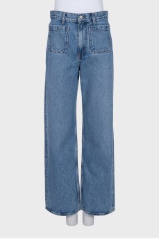 High-waisted blue jeans