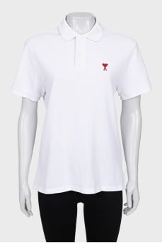 Straight polo shirt with branded patch
