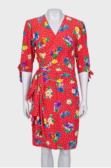 Silk dress with tie sleeves