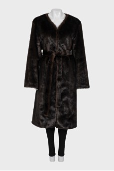 Brown fur coat with a belt