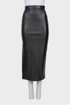 Black faux leather maxi skirt