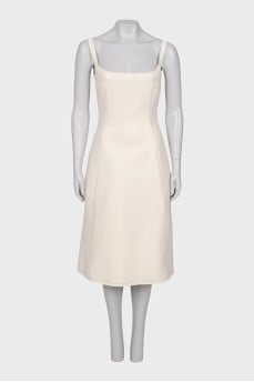Fitted wool dress with straps