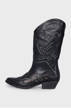 Leather Cossack boots with a relief pattern