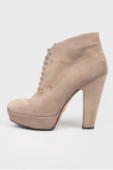 Vintage suede lace-up ankle boots
